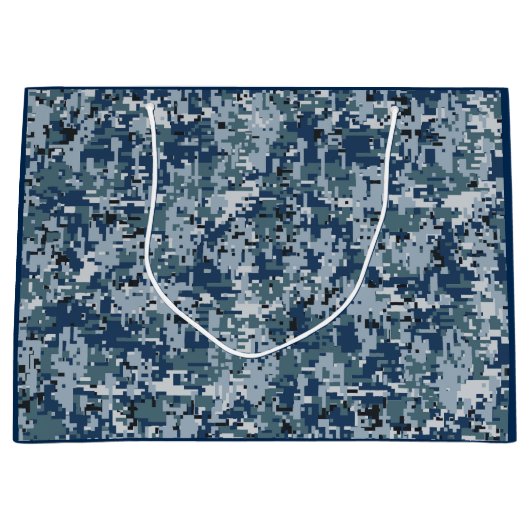 Navy Blue Digital Pixels Camouflage Deco Große Geschenktüte (Vorderseite)