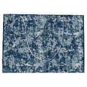 Navy Blue Digital Pixels Camouflage Deco Große Geschenktüte (Rückseite)