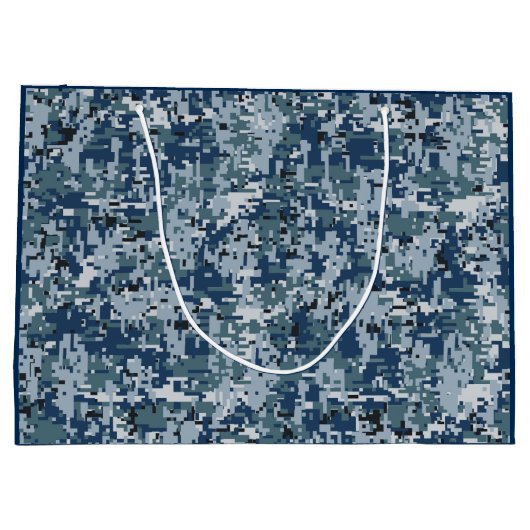 Navy Blue Digital Pixels Camouflage Deco Große Geschenktüte (Rückseite)