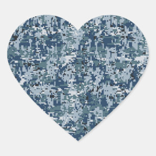 Navy Blue Digital Pixels Camouflage Deco Herz-Aufkleber