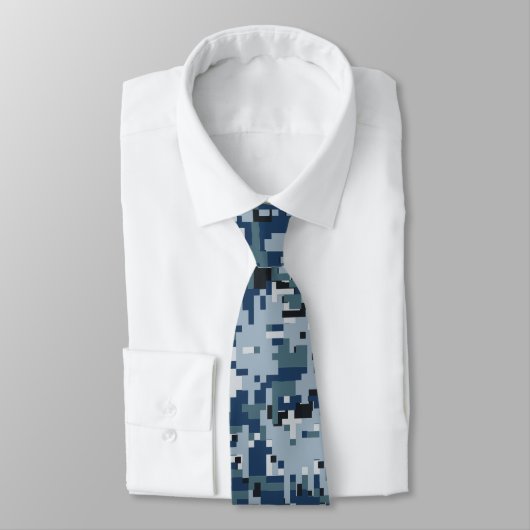 Navy Blue Digital Pixels Camouflage Deco Krawatte (Gebunden)