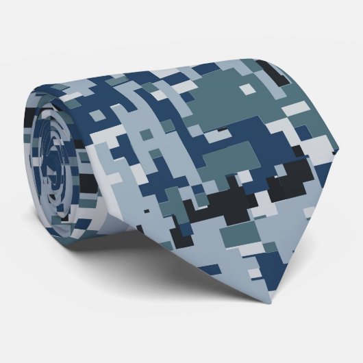 Navy Blue Digital Pixels Camouflage Deco Krawatte (Gerollt)