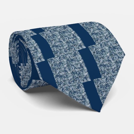 Navy Blue Digital Pixels Camouflage Deco Krawatte (Gerollt)