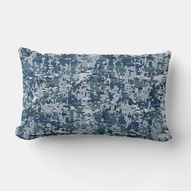 Navy Blue Digital Pixels Camouflage Deco Lendenkissen (Vorderseite)