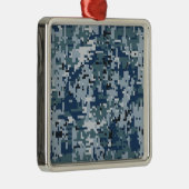 Navy Blue Digital Pixels Camouflage Deco Ornament Aus Metall (Rechts)
