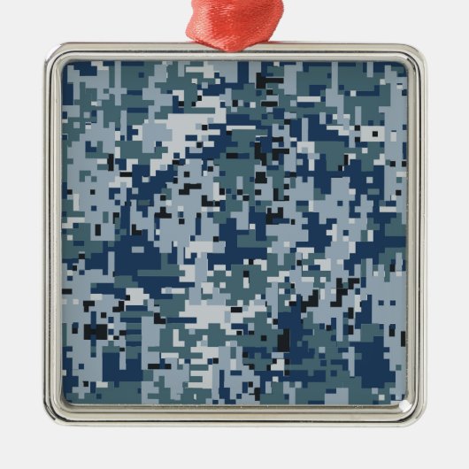 Navy Blue Digital Pixels Camouflage Deco Ornament Aus Metall (Vorne)