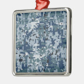 Navy Blue Digital Pixels Camouflage Deco Ornament Aus Metall (Links)