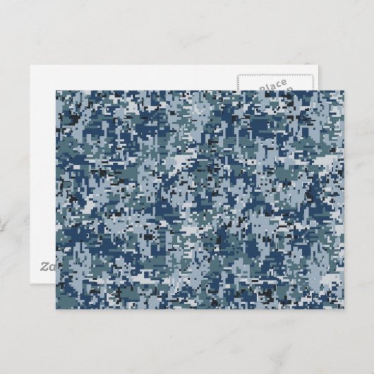 Navy Blue Digital Pixels Camouflage Deco Postkarte (Vorne/Hinten)