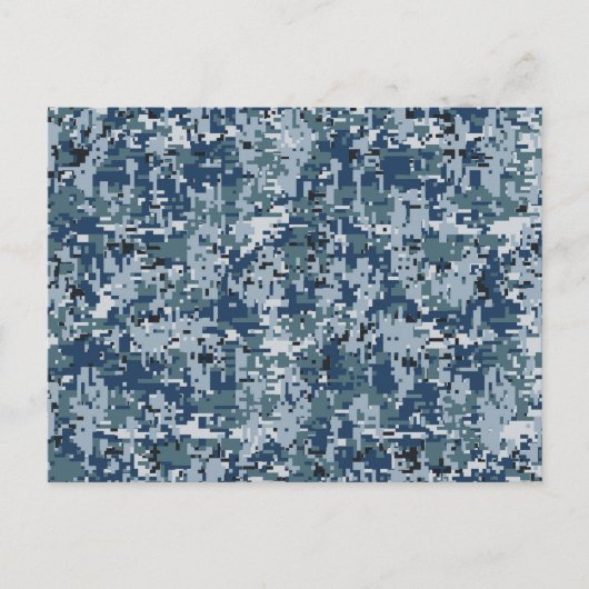 Navy Blue Digital Pixels Camouflage Deco Postkarte (Vorderseite)