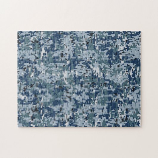 Navy Blue Digital Pixels Camouflage Deco Puzzle (Horizontal)
