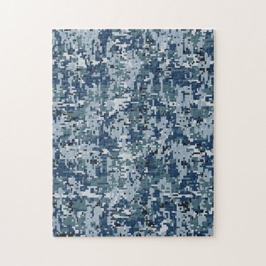 Navy Blue Digital Pixels Camouflage Deco Puzzle (Vertikal)
