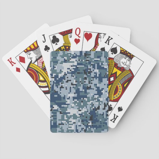 Navy Blue Digital Pixels Camouflage Deco Spielkarten (Rückseite)
