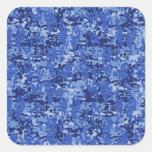 Navy Blue Digital Pixels Camouflage Texture Decke Quadratischer Aufkleber