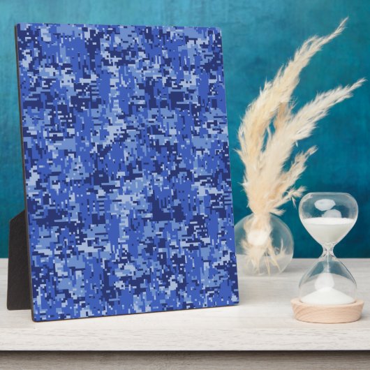 Navy Blue Digital Pixels Camouflage Texture Decor Fotoplatte (Seite)