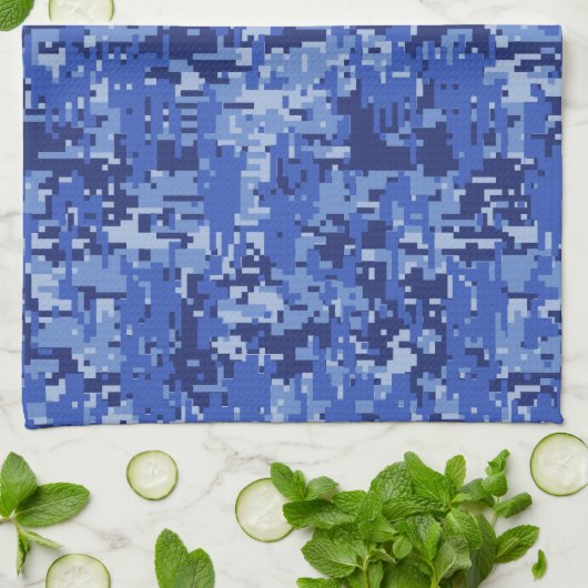 Navy Blue Digital Pixels Camouflage Texture Decor Geschirrtuch (Gefaltet)