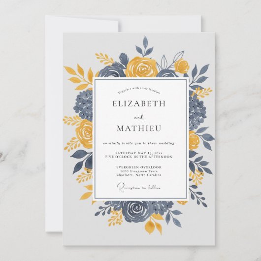 Navy Blue Dignified Autumnal Wedding Einladung (Vorderseite)