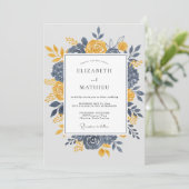 Navy Blue Dignified Autumnal Wedding Einladung (Stehend Vorderseite)