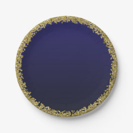 Navy Blue Dipped Gold Glitzer Glam Sparkle Party Pappteller