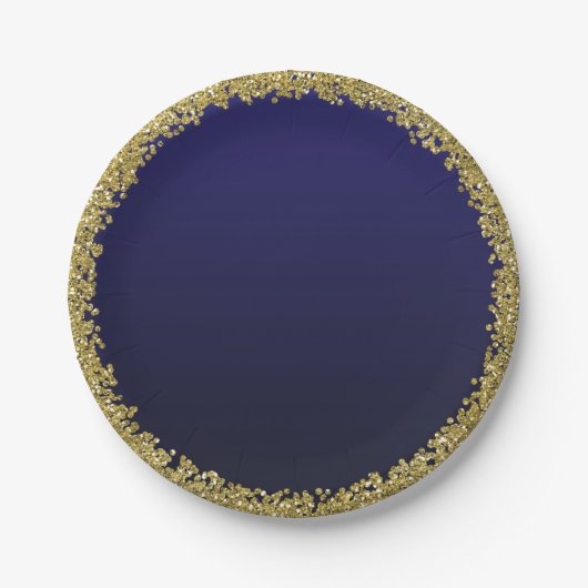 Navy Blue Dipped Gold Glitzer Glam Sparkle Party Pappteller (Vorderseite)
