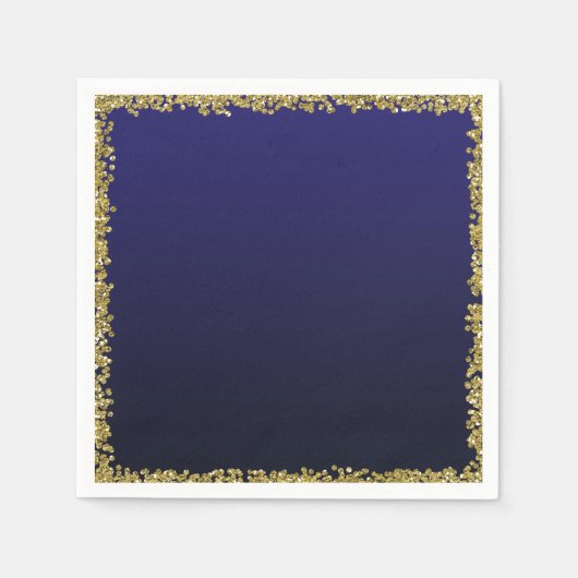 Navy Blue Dipped Gold Glitzer Glam Sparkle Party Serviette (Vorderseite)
