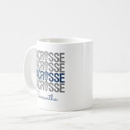 Navy Blue Distressed Lacrosse Word Kaffeetasse (Vorderseite Links)