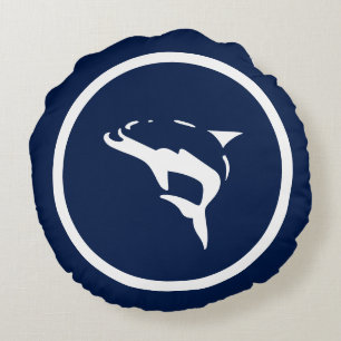 Navy Blue DOLPHIN nautisch Rundes Kissen