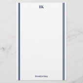 Navy-Blue-Doppelstrich-Monogramm & Name Briefpapier (Vorderseite)