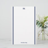 Navy-Blue-Doppelstrich-Monogramm & Name Briefpapier (Stehend Vorderseite)