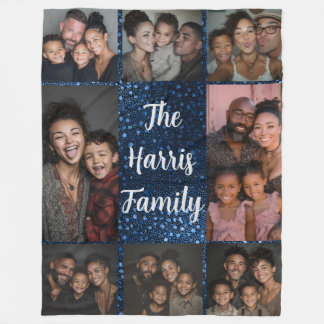 Navy Blue Dots Family Foto Collage Fleece Blanket