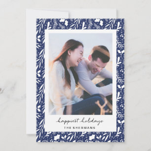 Navy Blue Dotted Greens Custom Photo Holiday Card Feiertagskarte