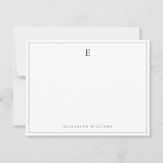 Navy Blue Double Border Simple Elegant Monogram  Mitteilungskarte (Vorderseite)
