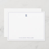 Navy Blue Double Border Simple Elegant Monogram  Mitteilungskarte (Vorne/Hinten)