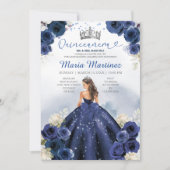 Navy Blue Dress Princess Silver Crown Quinceañera Einladung (Vorderseite)