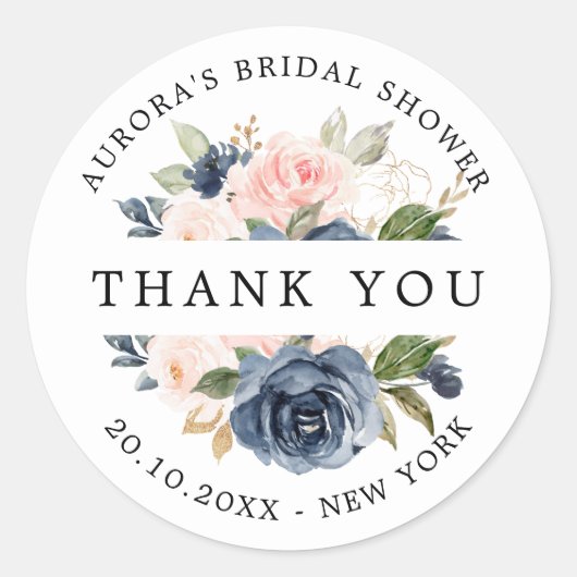 Navy Blue Dusty Blush Brautparty vielen Dank Runder Aufkleber (Vorderseite)