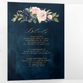 Navy Blue Dusty Blush Pink Floral Wedding Tri-Fol Dreifach Gefaltete Ankündigung (Innen Erste Seite)