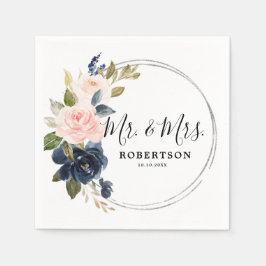 Navy Blue Dusty Blush Pink Silver Wedding Napkins Serviette