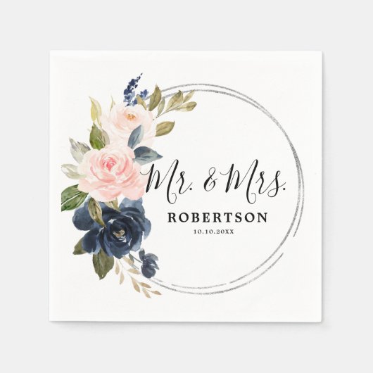 Navy Blue Dusty Blush Pink Silver Wedding Napkins Serviette (Vorderseite)