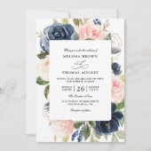 Navy Blue Dusty Floral Budget QR Code Wedding Einladung (Vorderseite)