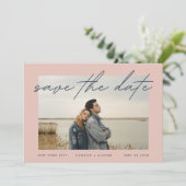 Navy Blue Dusty Rose Elegantes Foto an der Grenze Save The Date (Stehend Vorderseite)