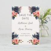 Navy Blue Dusty Rose Floral Save the Date Hochzeit Einladung (Stehend Vorderseite)