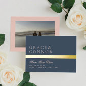 Navy Blue Dusty Rose Stripe Foto Save the Date Folieneinladung