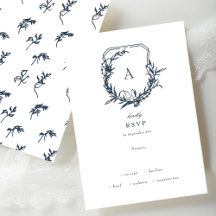 Navy Blue Dusty Rose Vintag blumenmonogramm Wappen