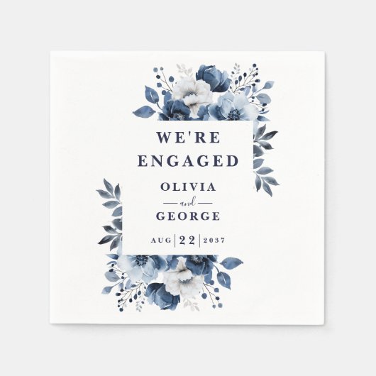 Navy Blue EleganCountry Floral Engagement Party Serviette (Vorderseite)