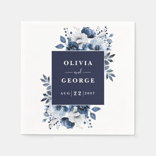 Navy Blue EleganCountry Floral Wedding Napkin Serviette (Vorderseite)