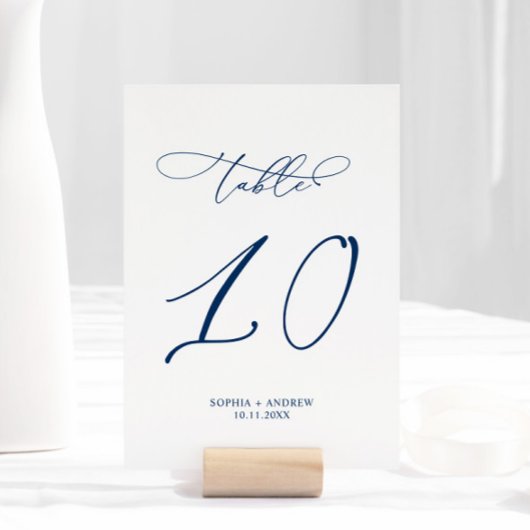 Navy Blue Elegant Calligraphy Table 10 Wedding Tischnummer