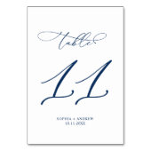 Navy Blue Elegant Calligraphy Table 11 Wedding Tischnummer (Rückseite)