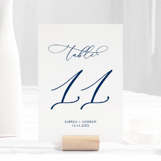 Navy Blue Elegant Calligraphy Table 11 Wedding Tischnummer
