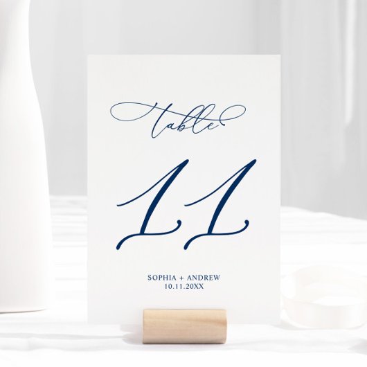 Navy Blue Elegant Calligraphy Table 11 Wedding Tischnummer