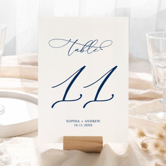 Navy Blue Elegant Calligraphy Table 11 Wedding Tischnummer