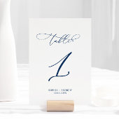 Navy Blue Elegant Calligraphy Table 1 Wedding Tischnummer
